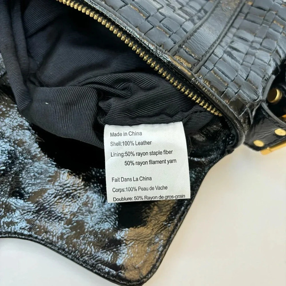 Elliott Lucca Woven Black Patent Leather Zip Top Foldover Large Clutch Wristlet - Picture 11 of 11